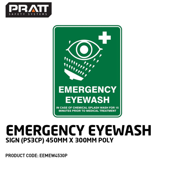 Emergency Eyewash Sign (PS3CP) 450mm x 300mm Poly - EEMEW4530P