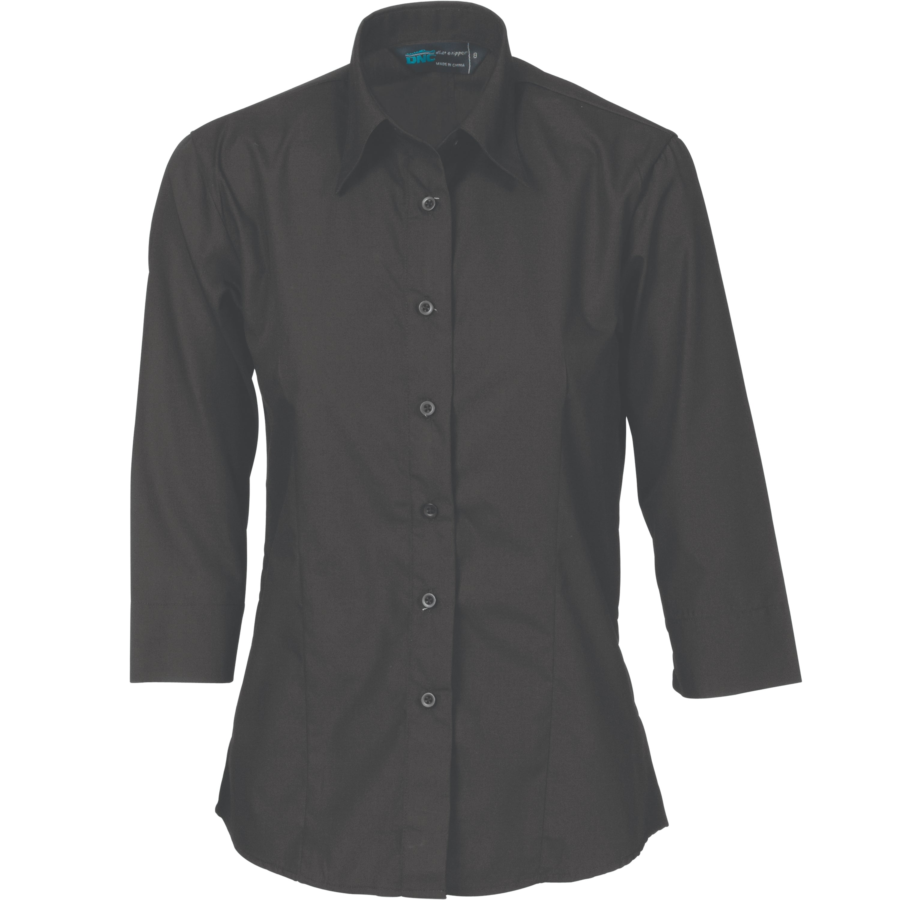 CLEARANCE Ladies Polyester Cotton Shirt 3/4 Sleeve BLACK - 4203