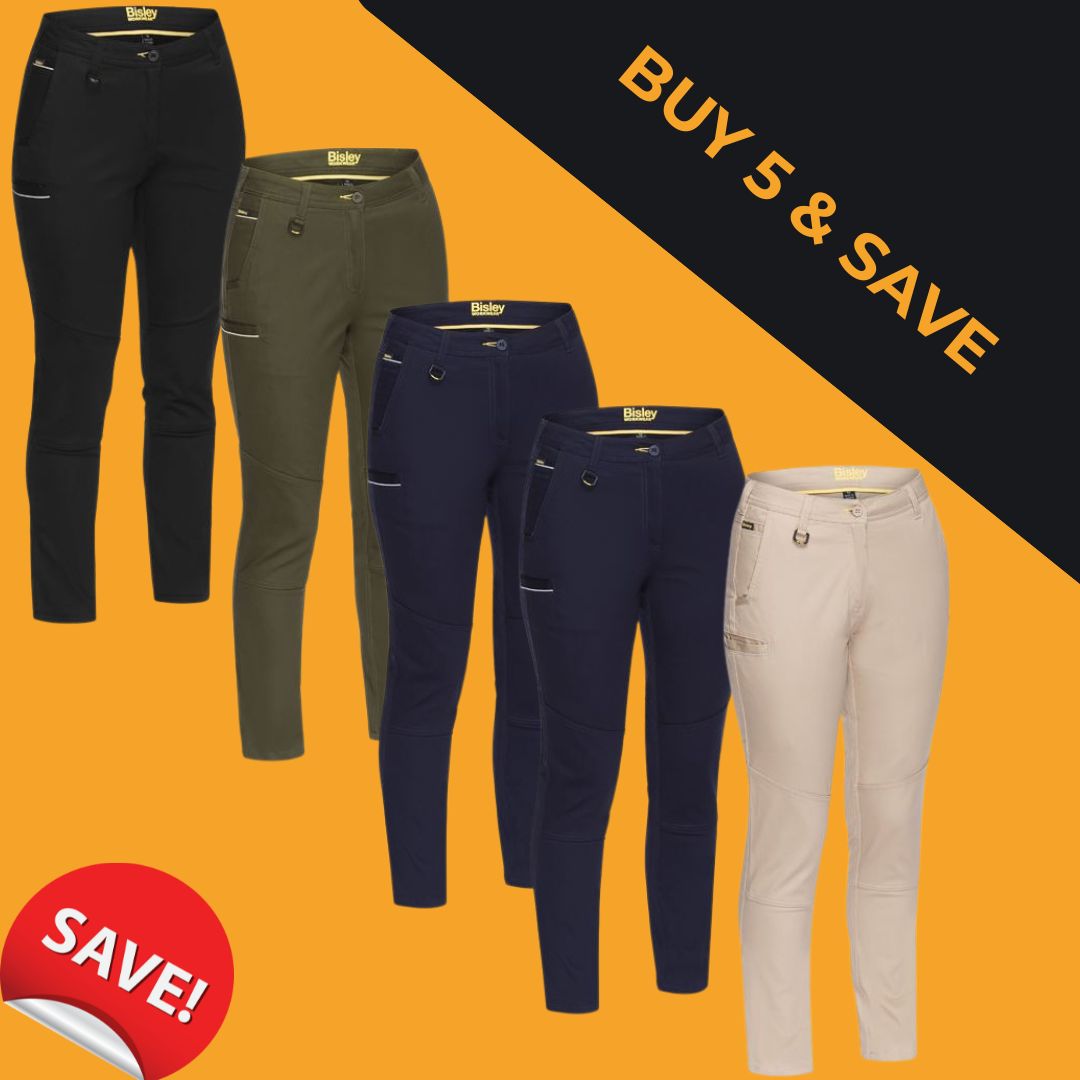 BPL6015 -5 x Women’s Mid Rise Stretch Cotton Pants – Value Pack $60.95 Each (RRP $65.95)
