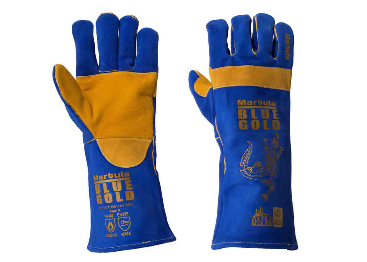 G906 Martula Blue & Gold Leather Welders Gloves – 5 Carton Bulk Buy