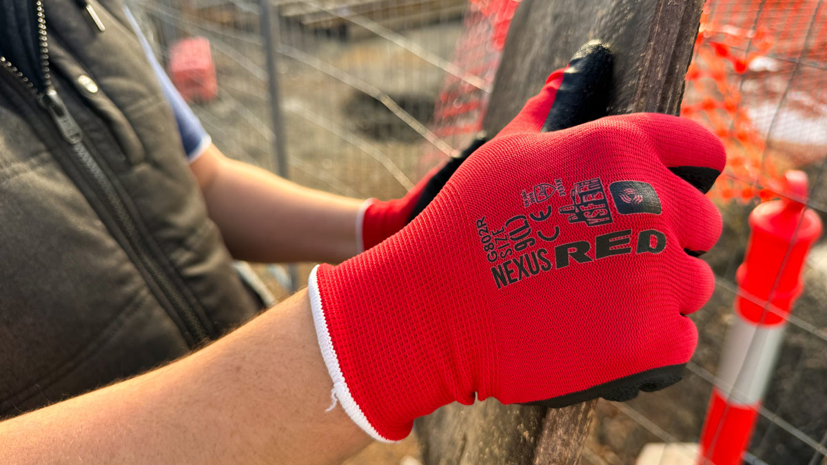 Nexus G802R red crinkle latex coated work gloves