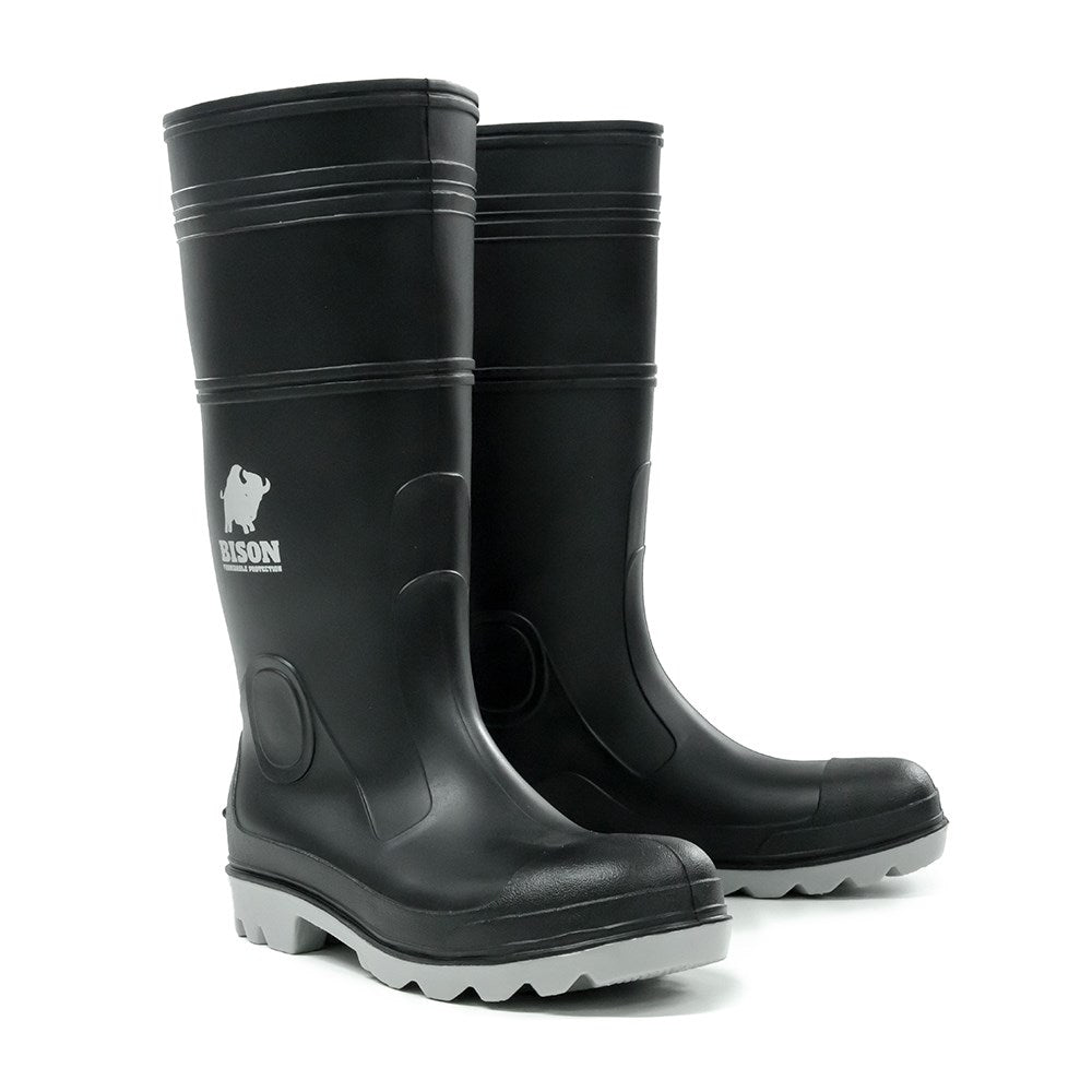 PVC/Nitrile Safety Gumboot Black/Grey - INCAGSBKGY