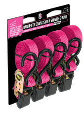 PRE ORDER - PINK RATCHET TIE DOWN 25MM X 5M WITH S HOOK – 4 PACK