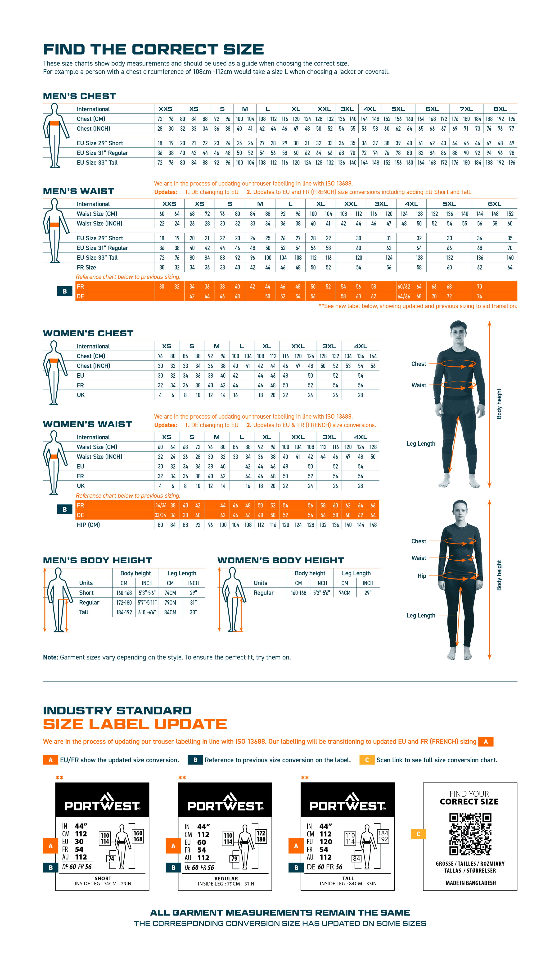 PORTWEST SIZING GUIDE