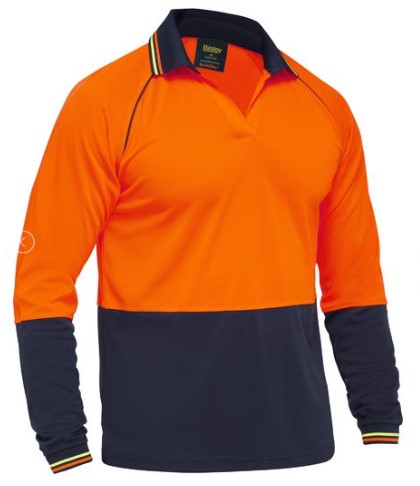 Bisley Two Tone Hi Vis V-Neck Polo Long Sleeve Shirt - BK6440