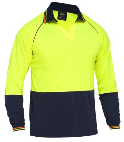 Bisley Two Tone Hi Vis V-Neck Polo Long Sleeve Shirt - BK6440