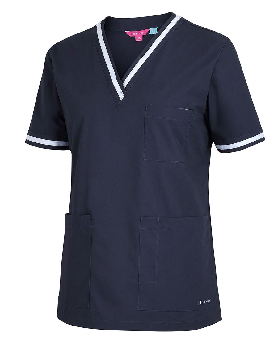 LADIES CONTRAST SCRUBS TOP NAVY/WHITE - 4SCT1