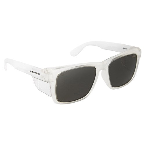 SAFETY GLASSES FRONTSIDE SMOKE LENS WITH CLEAR FRAME- 6502