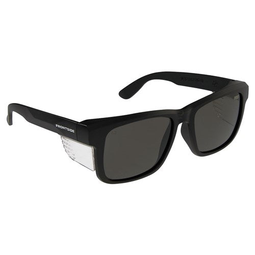 SAFETY GLASSES FRONTSIDE SMOKE LENS WITH BLACK FRAME- 6502BK