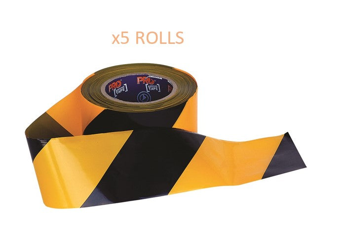 BARRICADE TAPE 5 PACK - 100M X 75MM YELLOW & BLACK - YB10075