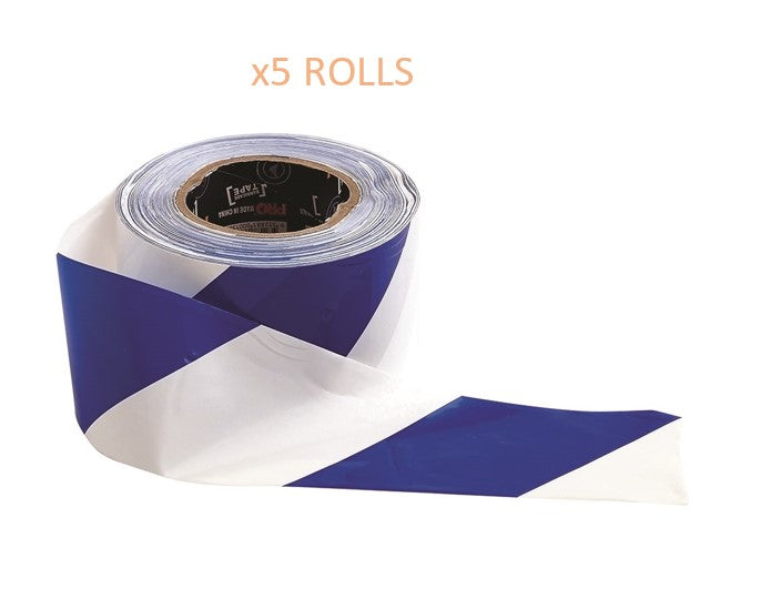 BARRICADE TAPE 5 PACK - 100M X 75MM BLUE & WHITE - BW10075