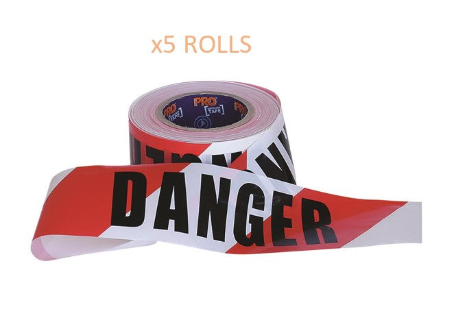 BARRICADE TAPE 5 PACK - 100M X 75MM DANGER PRINT - DT10075