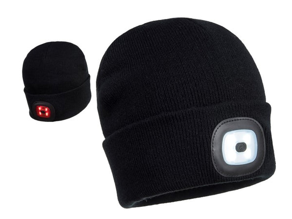 Dual Front & Back LED Head Light USB Rechargeable Beanie - B028