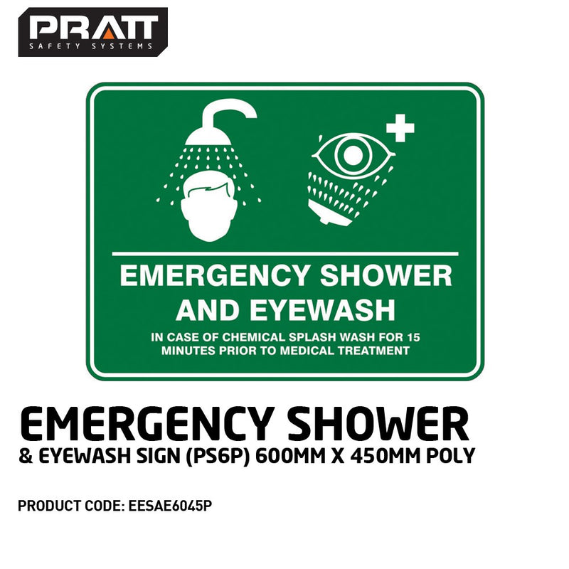 Emergency Shower & Eyewash Sign (PS6P) 600mm x 450mm Poly - EESAE6045P