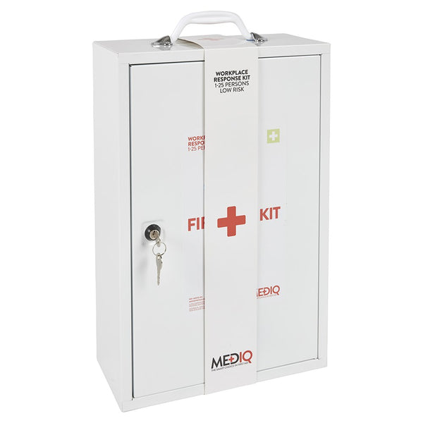 Essential Workplace Response First Aid Kit in Metal Wall Cabinet - FAEWM