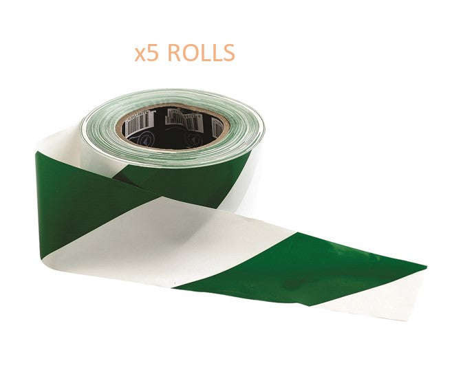 BARRICADE TAPE 5 PACK - 100M X 75MM GREEN & WHITE - GW10075