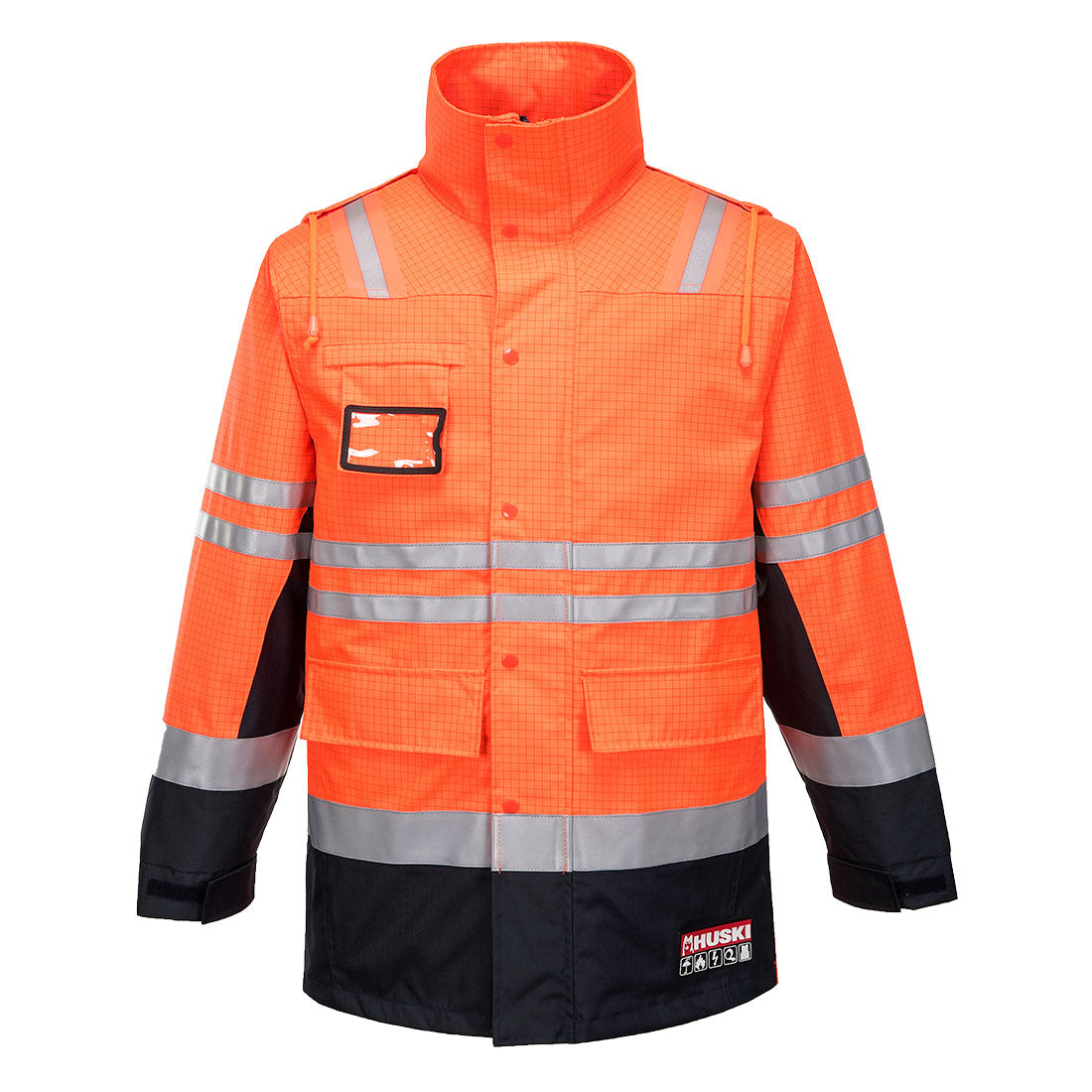 Orange and navy flame resistant hi-vis jacket