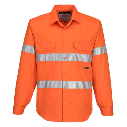 Hi-Vis Regular Weight Long Sleeve Shirt with Tape Full Button Opening ORANGE - MA191