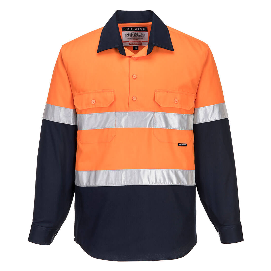 Hi-Vis Two Tone Regular Weight Long Sleeve Closed Front Shirt with Tape - MC101