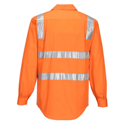 Hi-Vis Regular Weight Long Sleeve Shirt with Tape over Shoulder ORANGE - MS191