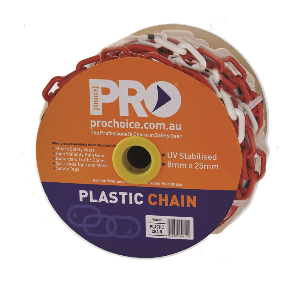 PLASTIC CHAIN RED & WHITE 8MM - 25MTR ROLL - PCRW825