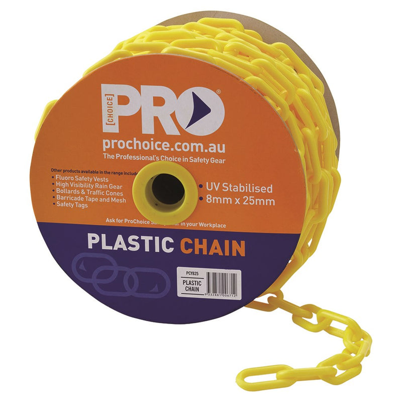 PLASTIC CHAIN YELLOW 8MM - 25MTR ROLL - PCY825