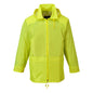 Yellow waterproof rain jacket for construction workers